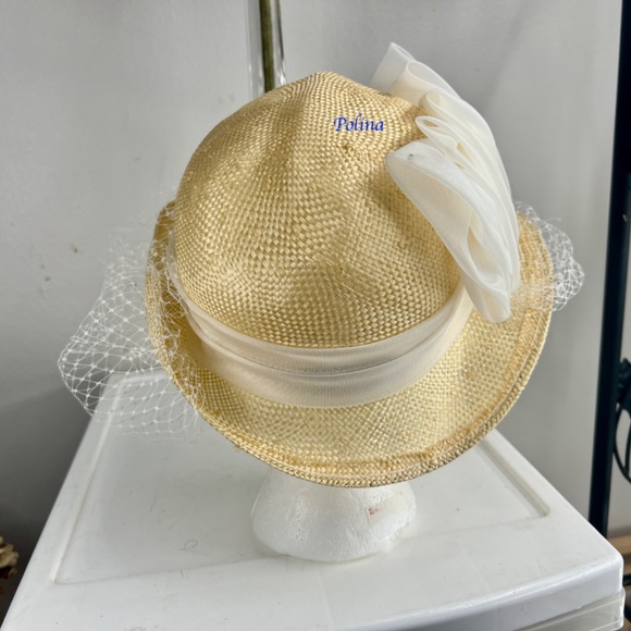 VINTAGE UNIQUE Joe Bill Miller Straw Hat with a veil - a nice church fancy hat! main image 5